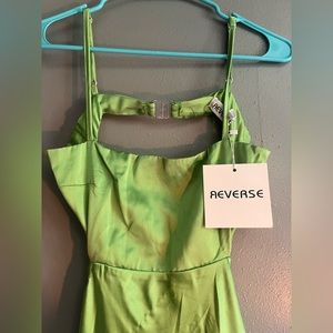beautiful open back lime green silk maxi dress
